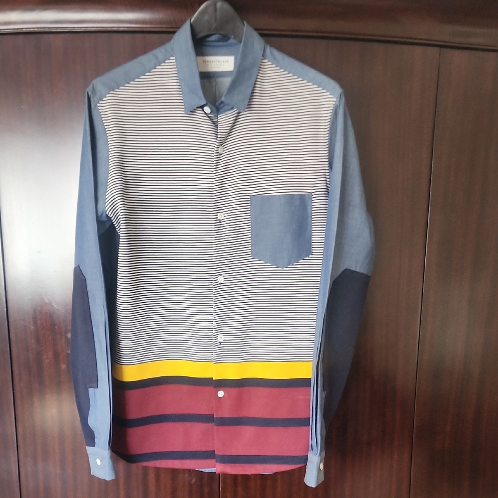 TOMORROWLAND Men's Striped Blue and Yellow Shirt